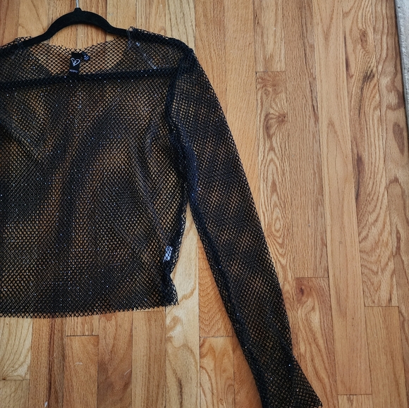 Windsor Women's Long Sleeve Sparkly Black Netted Top - Picture 4 of 5